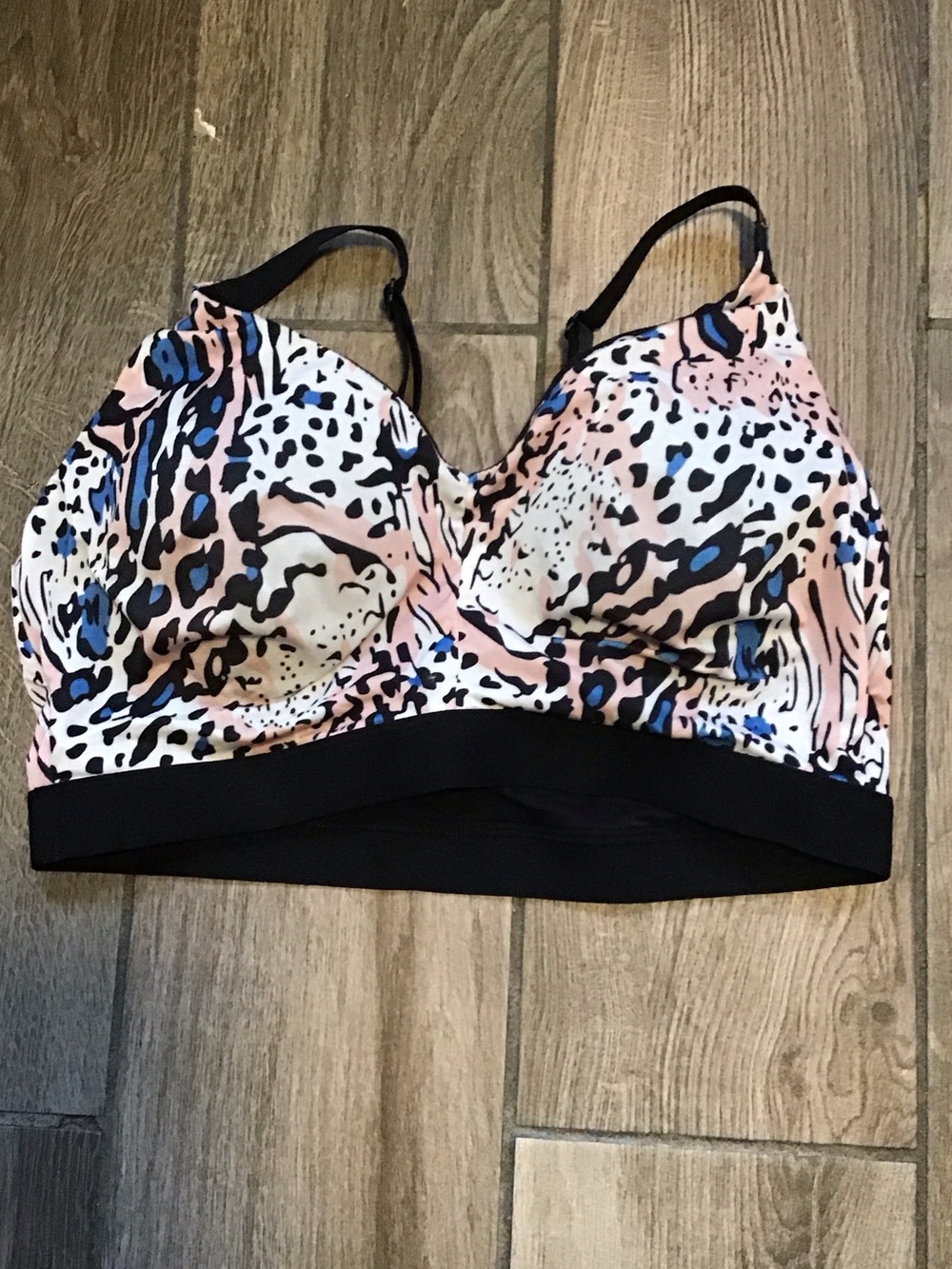Rhonda Shear Pink, Black & Blue Animal-Print Longline Sports Bra